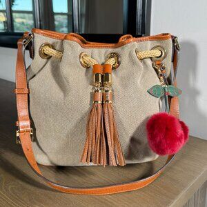 Michael Kors Marina Canvas Drawstring Bucket Bag - Rope & Tassel Detail